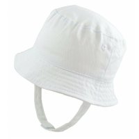 0192-White: Baby Plain White Bucket Hat With Chin Strap (0-12 Months)